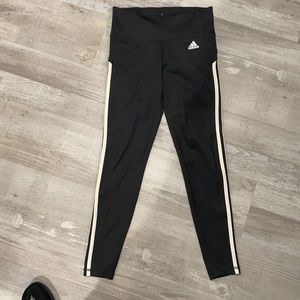 Adidas black leggings with white stripe